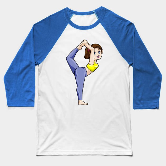 Woman at Yoga Stretching exercises Legs Baseball T-Shirt by Markus Schnabel